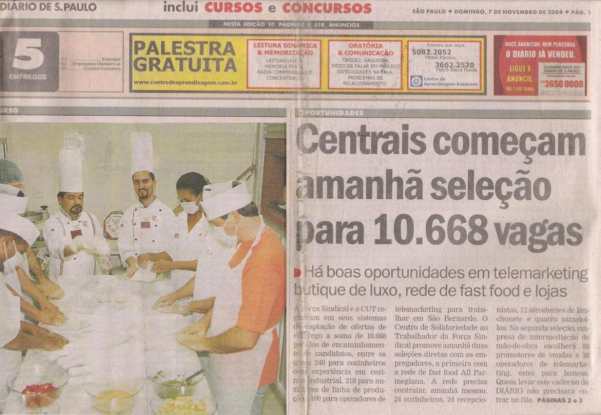 [Matéria no Diário de São Paulo com Chef Moises Costa Lecionando na Escola João Dória Junior]